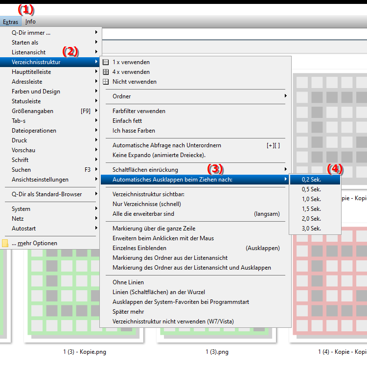 Wie lange dauert es, bis ein Verzeichnis nach 0,2 Sekunden automatisch aufgeklappt wird